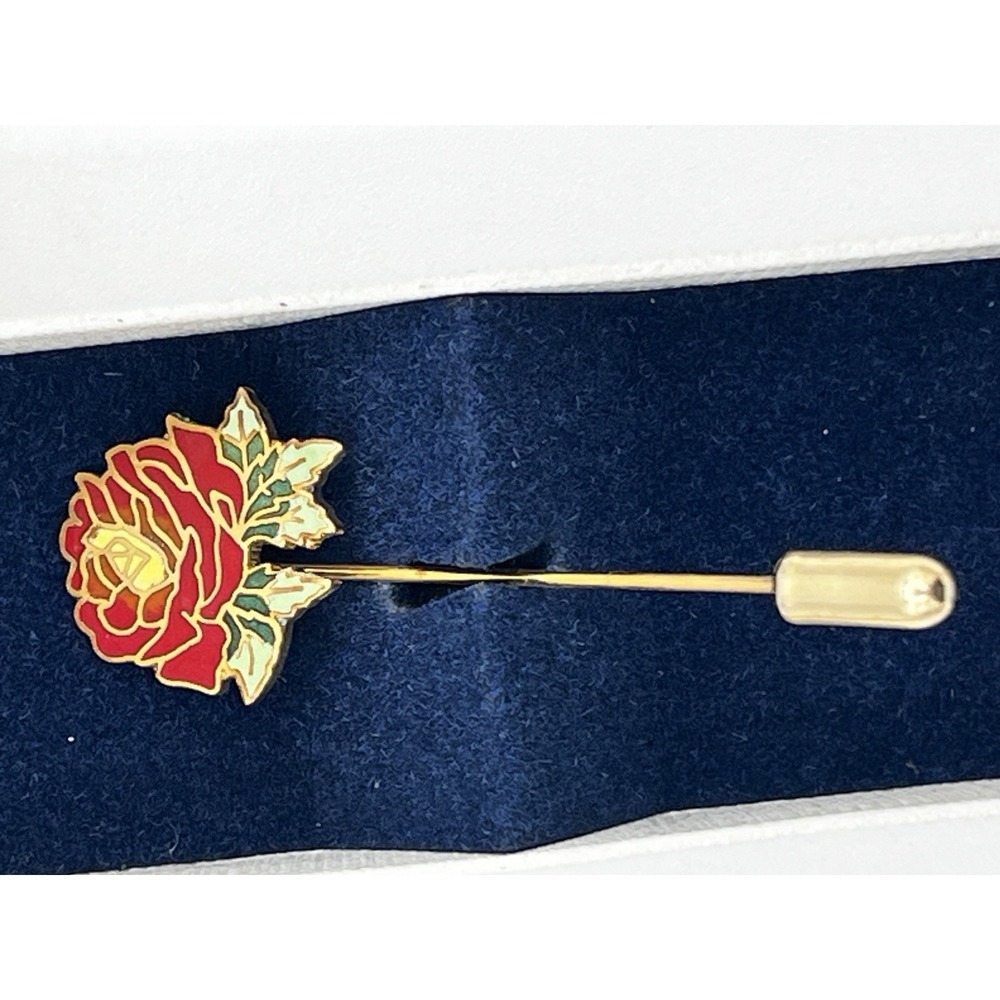 Vintage Hummel Red Rose Silver Plated Stick Pin Lapel Valentine's Day Gift - Picture 5 of 8